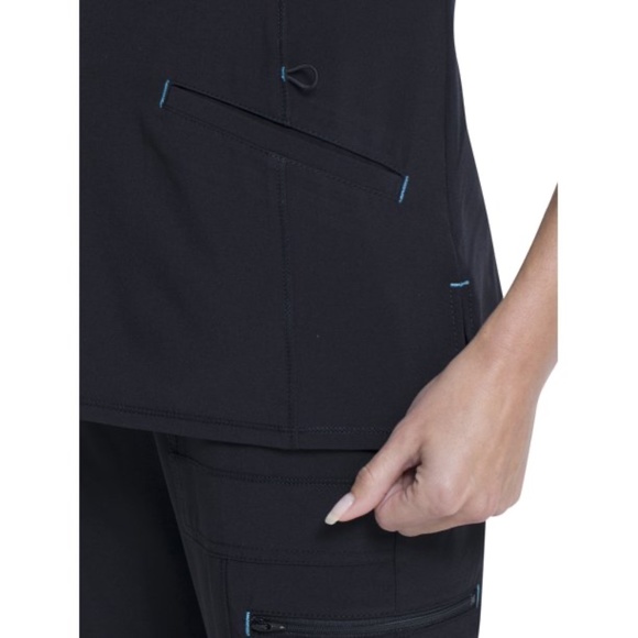 Scrubstar Women's Fashion Premium Performance Mock Wrap Black Scrub Top M - Picture 4 of 10